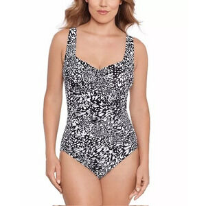 Swim Solutions New! Printed Ruched-Front One Piece Swimsuit Size 12